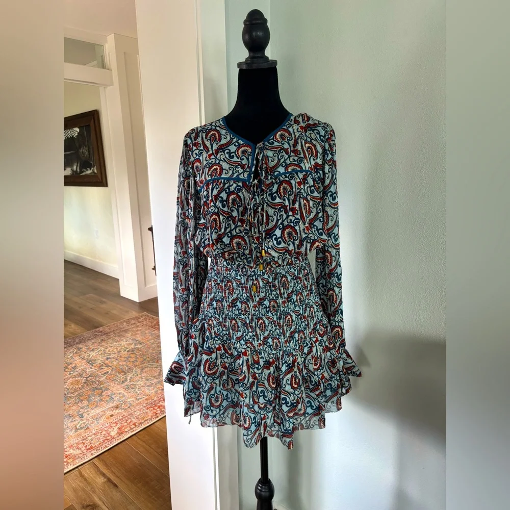 Karina Grimaldi boho set blouse and skirt s/xs Eliza Paisley print EUC